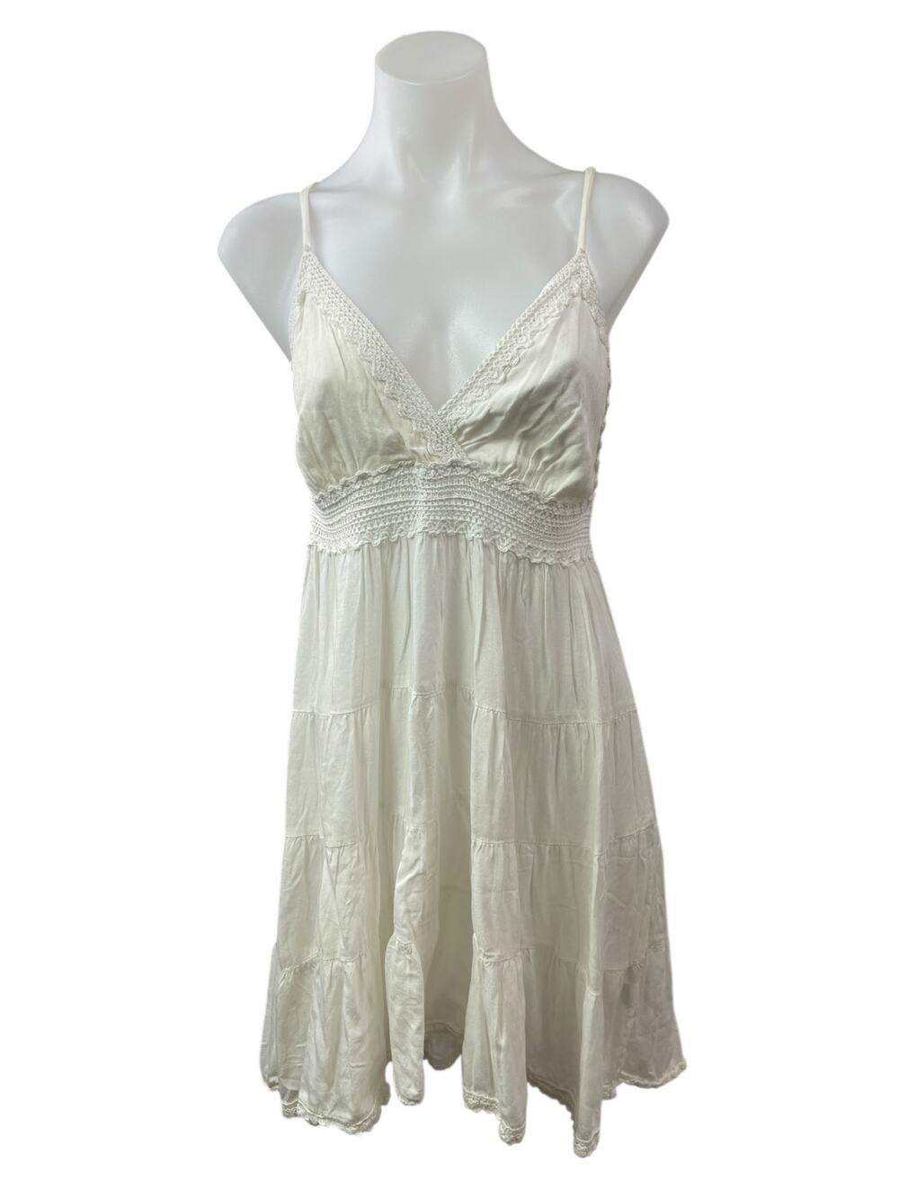 Raviya White Sleeveless V Neck Cami Camisole Tiered Mini A Line Tank Sundress L